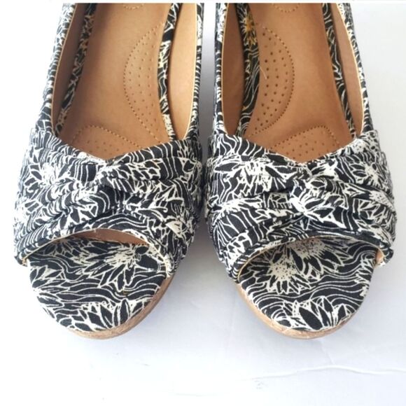 Dexflex Comfort Black and White Floral Wedge with Cork Look Heels 8W - Picture 2 of 10